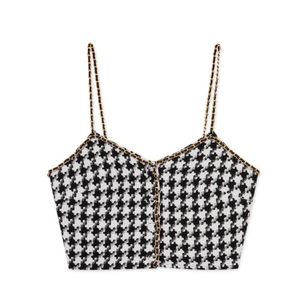 Black and White Houndstooth Crop vest top